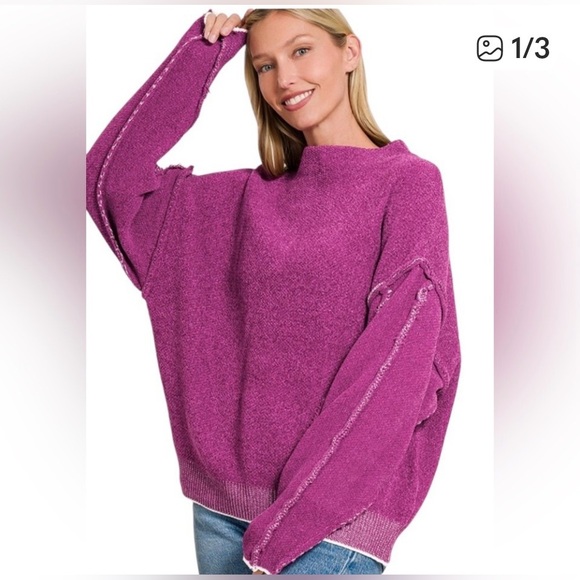 Zenana Outfitters Sweaters - Zenana Outfitters Light Plum Chenille Crew Neck Sweater